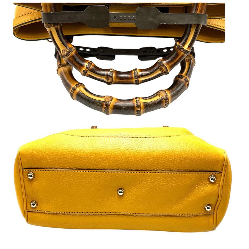 GUCCI Yellow Leather Bamboo Bag - Picture 4 of 10